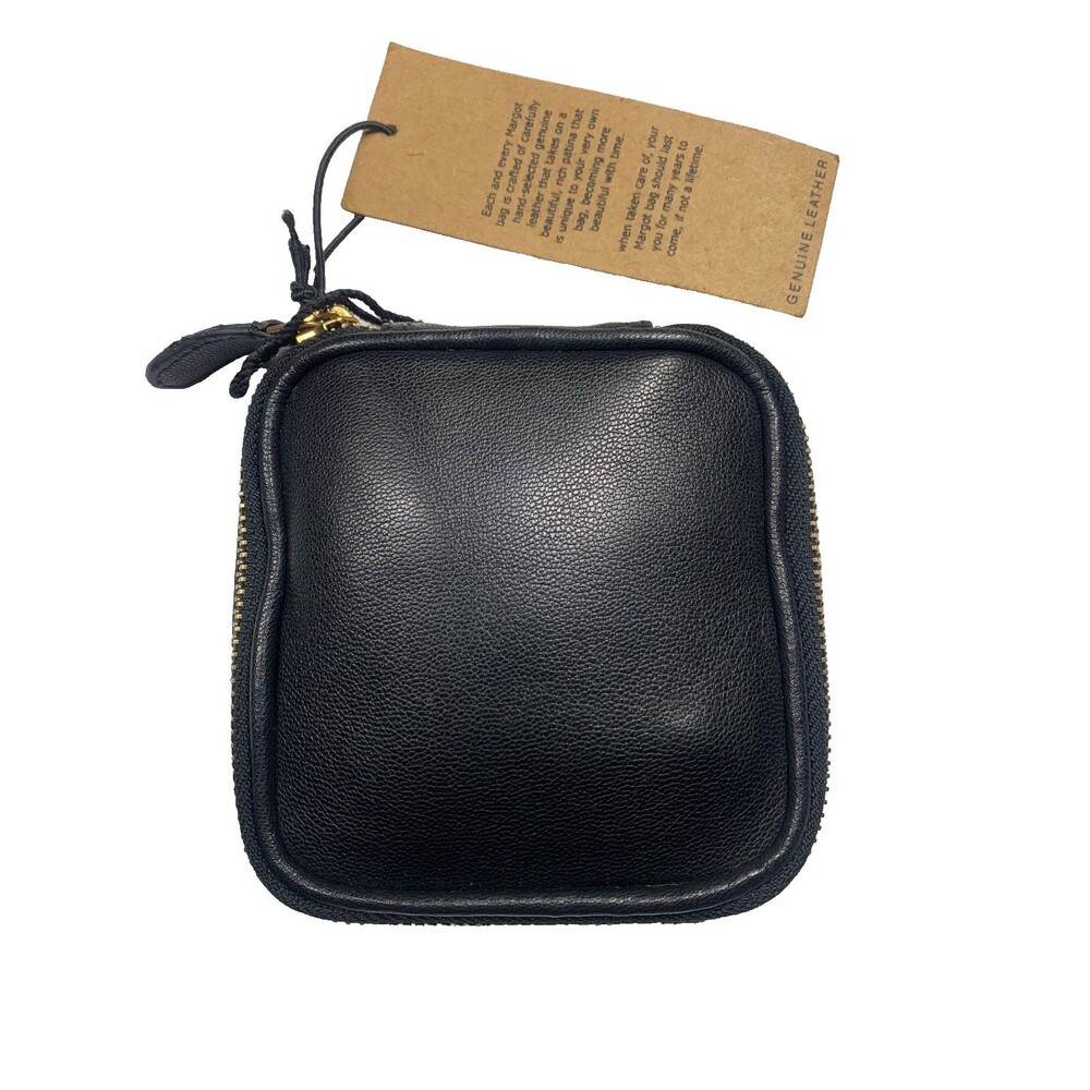 Margot New York Genuine Black Leather Travel Jewelry Case Zippered Box 4.5x5